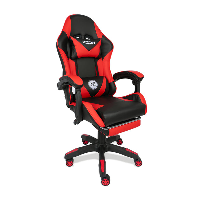 Silla Gamer Ergonómica 919B  XION 135° con Masajeador Lumbar & Posapies Rojo