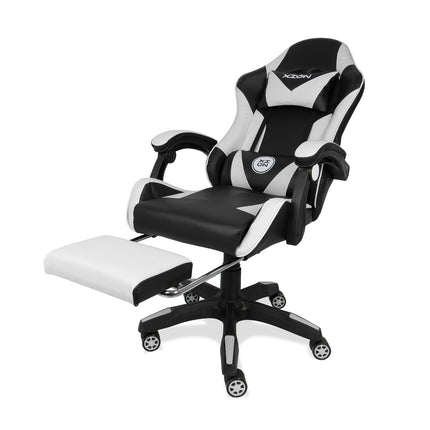 Silla Gamer Ergonómica 919B  XION 135° con Masajeador Lumbar & Posapies Blanco