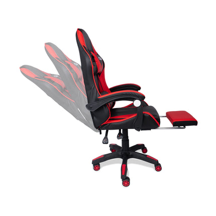 Silla Gamer Ergonómica 919B  XION 135° con Masajeador Lumbar & Posapies Rojo